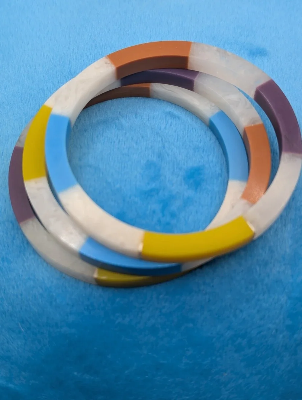 Plunder Colorblock Resin Bangle Trio in Yellow, Blue, Purple, Orange, Cream